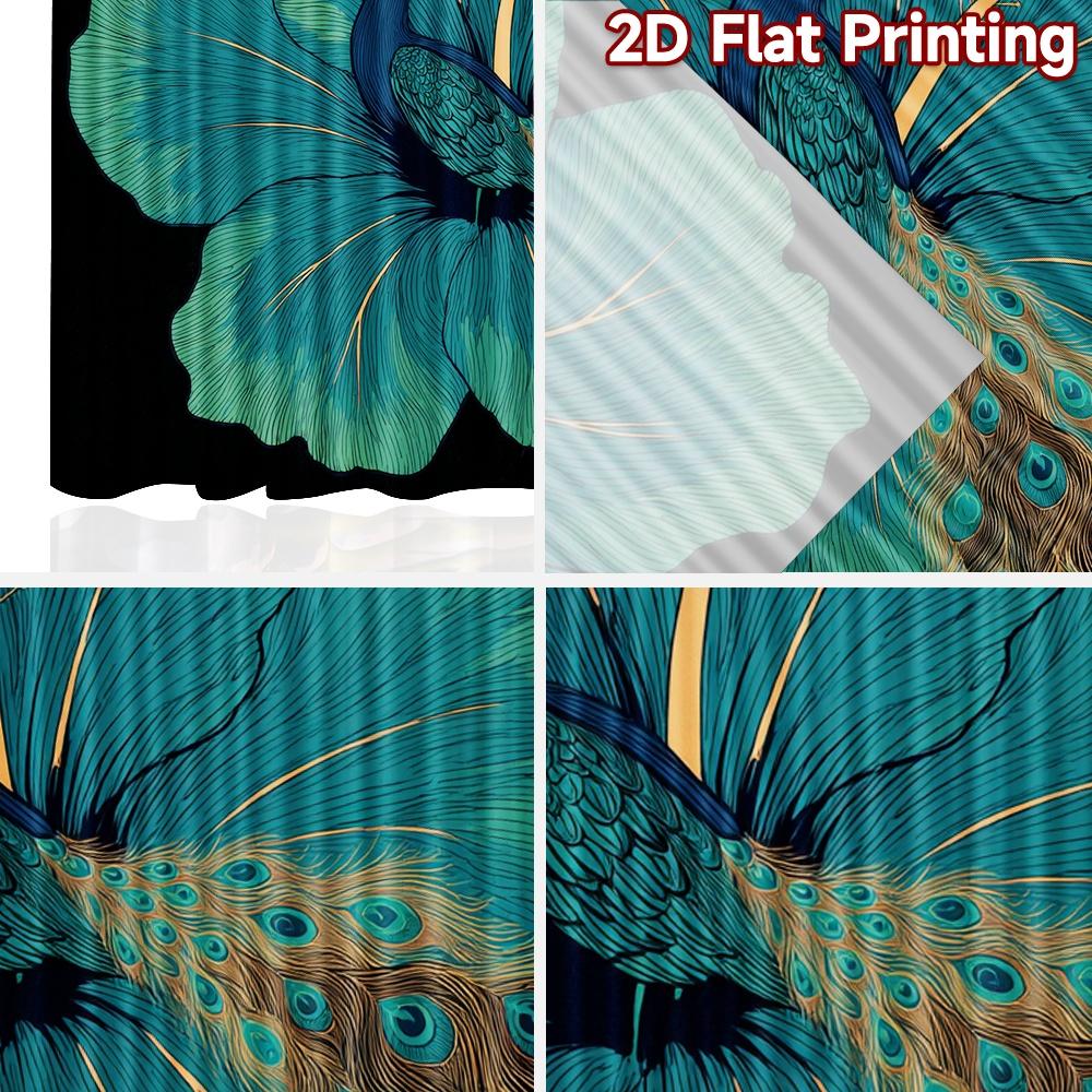 Set Of 2 Flat Printing Curtains Without Rod Floral Peacock Design Holiday Ramadan Printed Durable Polyester Curtain Made