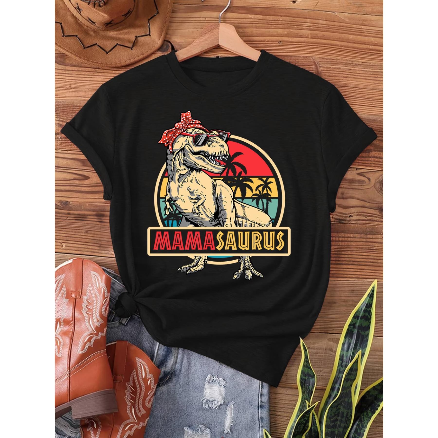 

Мама Желтые Очки Динозавр, Мама Динозавр Тираннозавр, Совместный Семейный Принт, Футболка, Короткий Рукав, Круглый Вырез, Повседневный Топ S чёрный