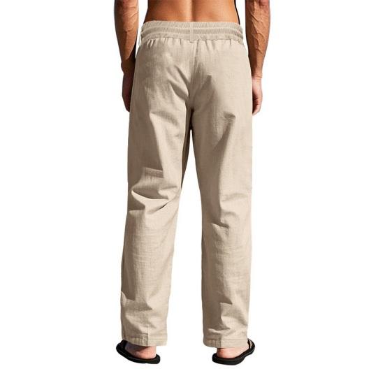 Herren Sommer Leinenhose Lässige Einfarbige Baggy-Hose Strand-Yogahose mit Taschen Elastischer Taille Kordelzug für den Alltag und Urlaub