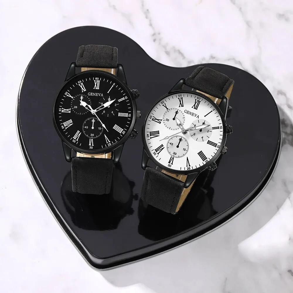 1/2 Stück Set Paar Mode Lässig Lederuhren Damen Einfaches Zifferblatt Quarz Armbanduhren Dress Uhr Montre Femme