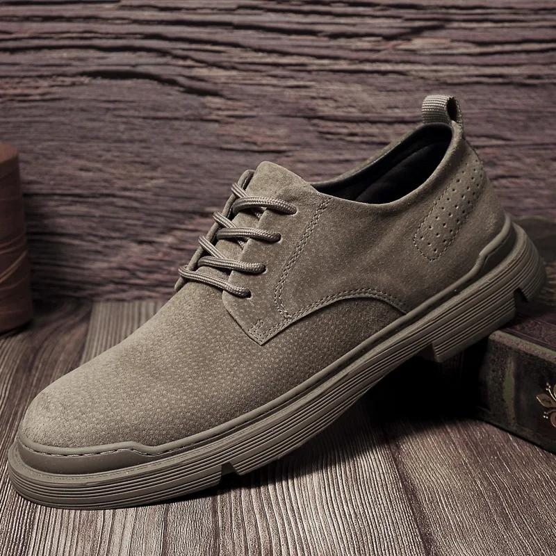 Mens Shoes Casual Luxury Leather Sneakers Male Comfortable Suede Shoes Spring Autumn Lace-up Solid Walking Shoes