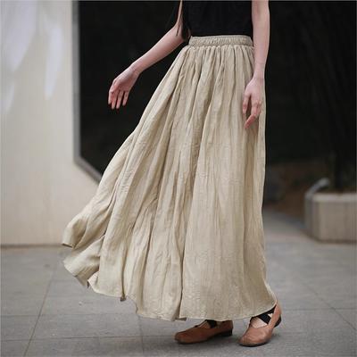 Women Vintage Skirts Elastic Waist Summer Solid Color Cloths Casual Soft Skirts For Women