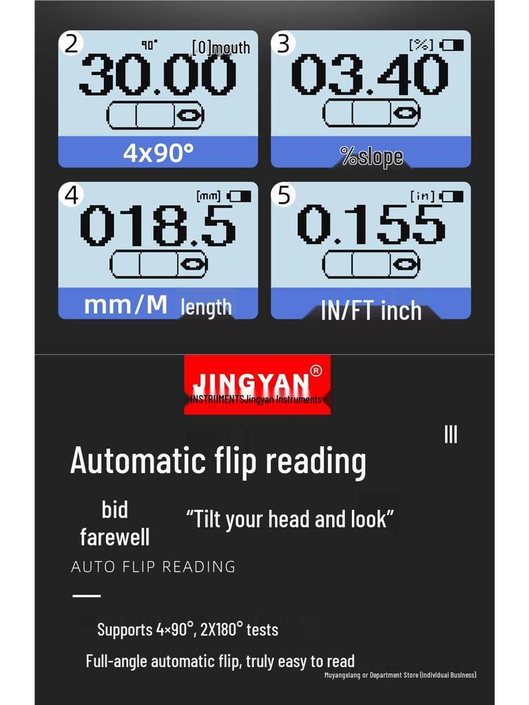 Jingyan Electronics DXL180C High-Precision Digital Inclinometer with Magnetic Spirit Level and 180° Angle Finder