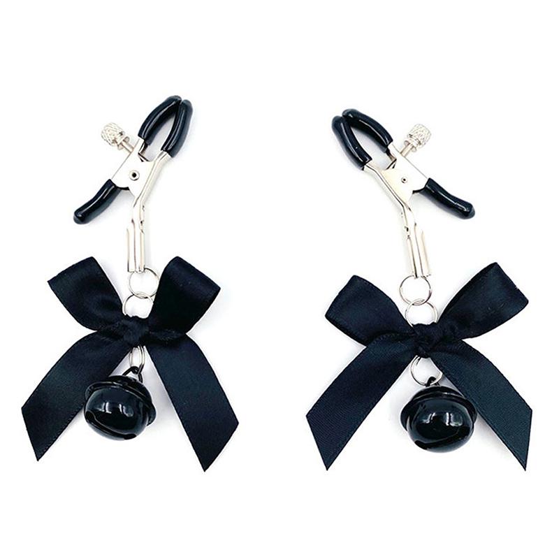 1Pair Bondage Bowknot Nipple Clamps with Small Bell Sexy Metal Breast Stimulation Exotic Accessory Hairball for Women's Sensatio