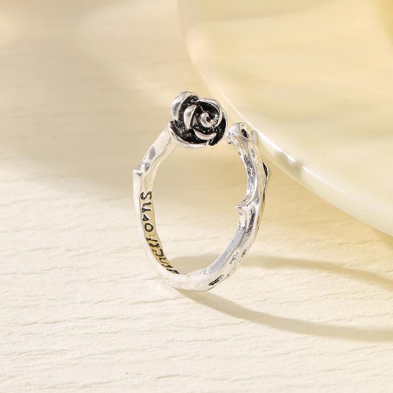 

Винтажное кольцо на палец с открытым цветком Тайское серебро Универсальное кольцо с цветком розы Женское