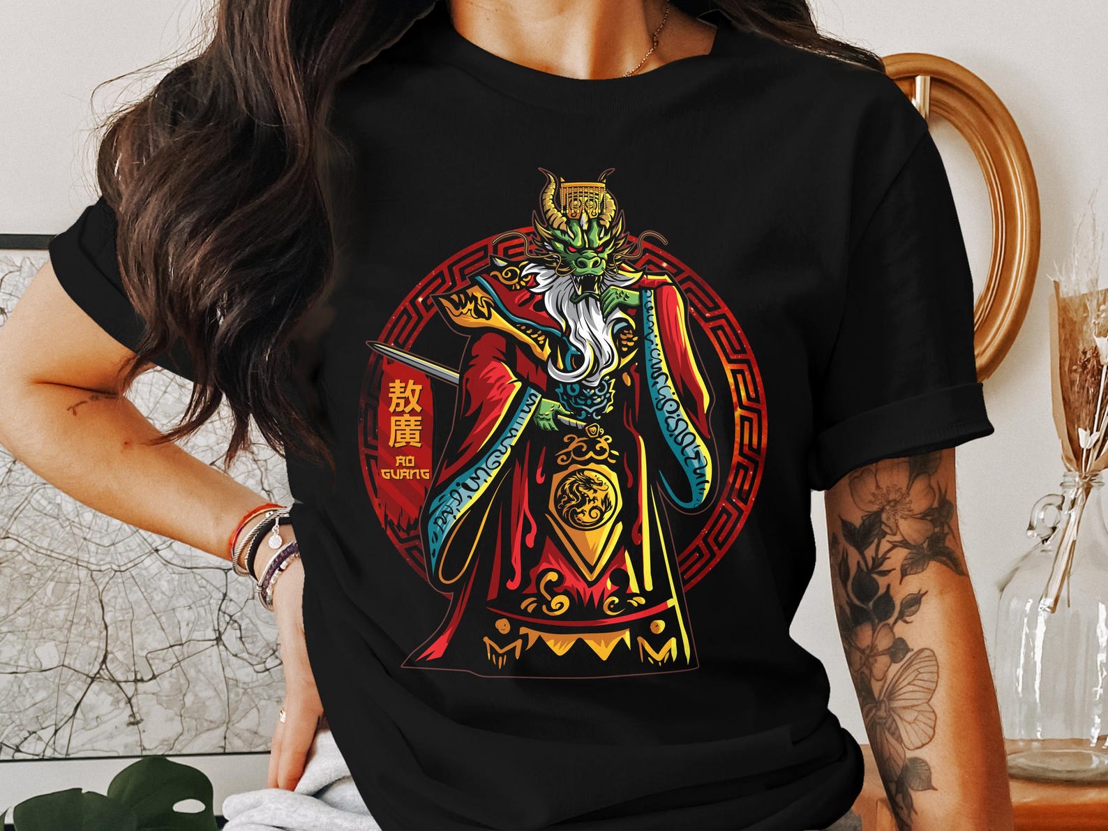 Chinese Mythology Shirt Featuring Ao Guang Chinese Dragon God Chinese Deities China Folk Lore T-Shirt Religion Legends Top Tee S
