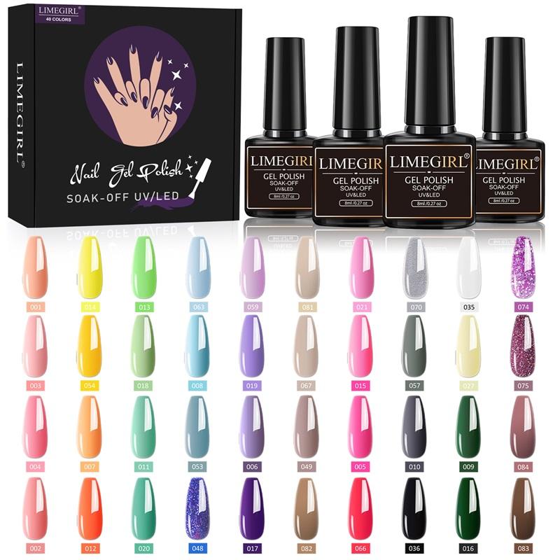 

Гель-лак для ногтей Limegirl, набор для замачивания, УФ-светодиодный полуперманентный 40 шт., набор гелей для ногтей, лак для дизайна ногтей, лак для дизайна ногтей