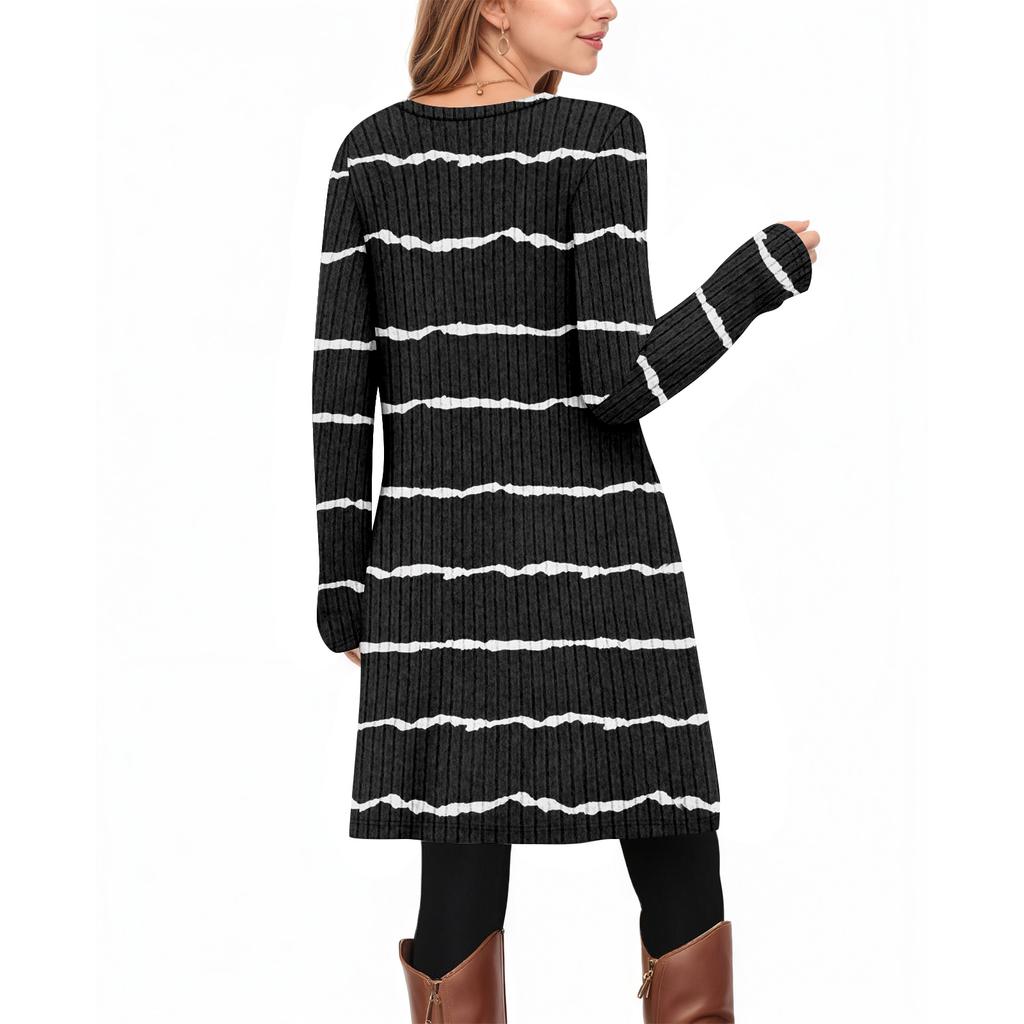 Women's Fashion Casual Long SleeveTunic Dress With Pockets Side Button Dress