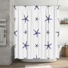 Delightful Starfish Printed Shower Curtain Luxury Blue 3D Pattern Waterproof Bathroom Decor Rectangular Shape, Size W72 x L84 In
