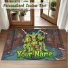 Crystal Velvet Square Rug Custom NameTeenage Mutant Ninja Turtles Pattern Non Slip Home Floor Decor Rug