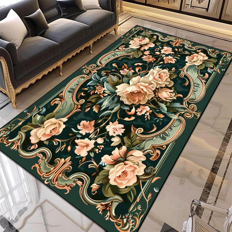 European Style Flower Pattern Carpet Living Room Retro Decoration Rugs for Bedroom Large Area Non-slip Mat Easy Clean Washable