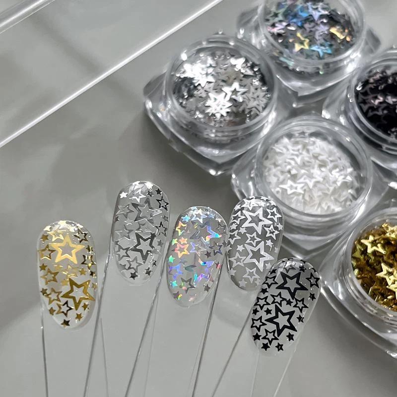 Mini Sparkling Hollowed-Out Pentagram Nail Glitter Nail Art Accessories Glitter Powder Sequin Art Decorations Manicure Tool