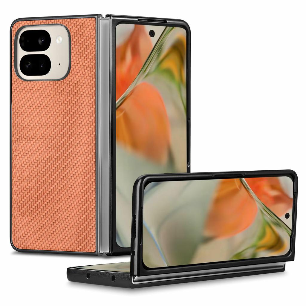 For Google Pixel 9 Pro Fold 5G Case Carbon Fiber Texture PU Leather Coated PC Folding Phone Cover