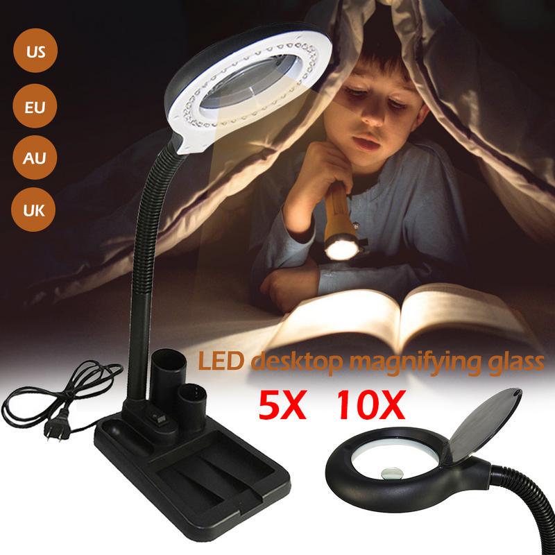 EU USUKAU Plug 220V Crafts Glass Lens LED Desk Magnifier EU USUKAU Plug 220V Crafts Glass Lens LED Desk Magnifier
