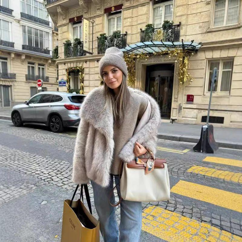 European and American Outwear Fall and Winter Faux Fur Coat Outwear Women's Large Lapel Internet Celebrity Imitation Fox Fur Jacket Outwear Coat