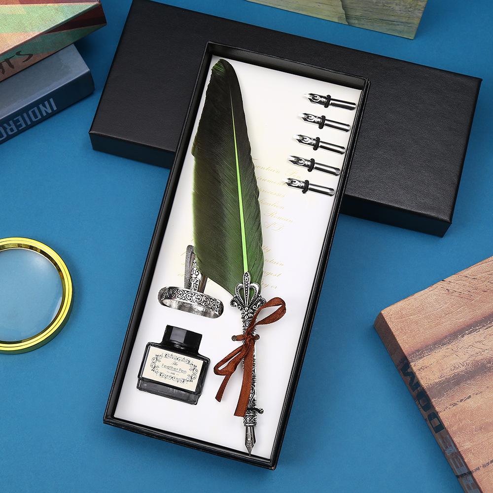 Vintage British Feather Pen Gift Box Mechanical Steampunk Dip Pen Student Graduation Gift