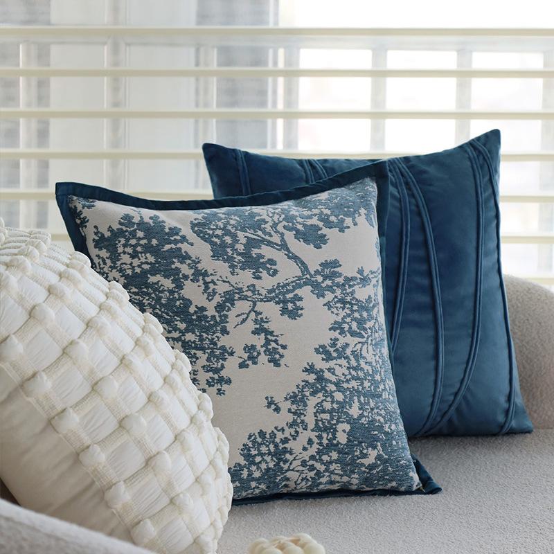 Ins Cream Style Pillow Blue Pillow Case Sofa Model Room Hotel B&B Bay Window Cushion Does Not Contain Core