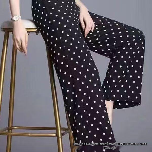 Übergröße Damen Polka Dot Weite Sommerhose - Dünn Fließend High-Waist Gerade Mode Vielseitig Coole Hose