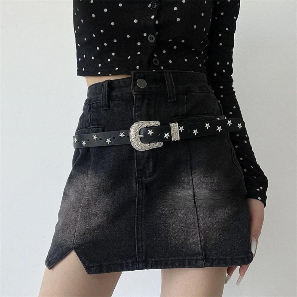 Punk Style Y2K Wide Belt Punk PU Leather Waistbands Fashion Star Rivet Waist Belt  Women