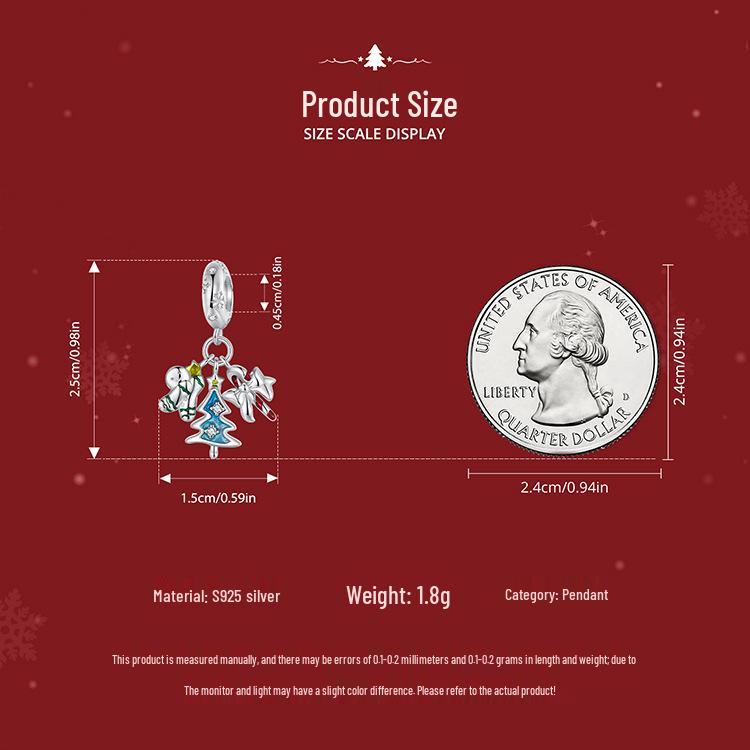 Christmas Joy White Gold Tri-Use Pendant: DIY Bracelet, Necklace & Tree Ornament