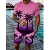 Popular Coconut Tree Printed T-shirt Sets Hawaii Style Tee Shorts Outfits Summer Vacation Two-piece Sets Hot Sell Men's Clothing