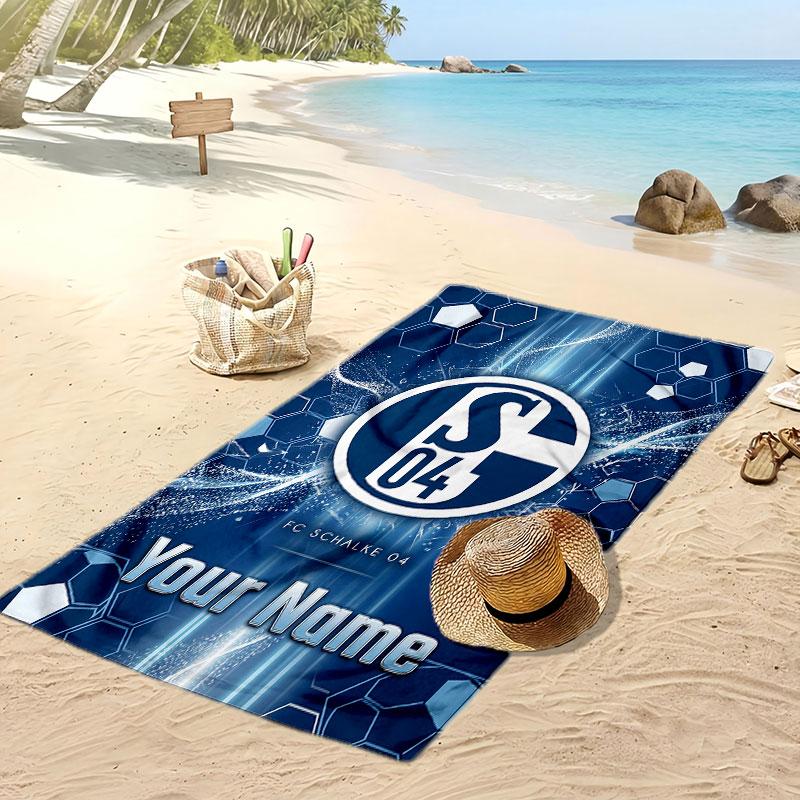 Telo Mare Personalizzato Stampato Schalke 04 FC Logo Calcio Supporto Nome Personalizzato Testo Asciugamano Assorbente Per Sport Viaggio Regalo Speciale