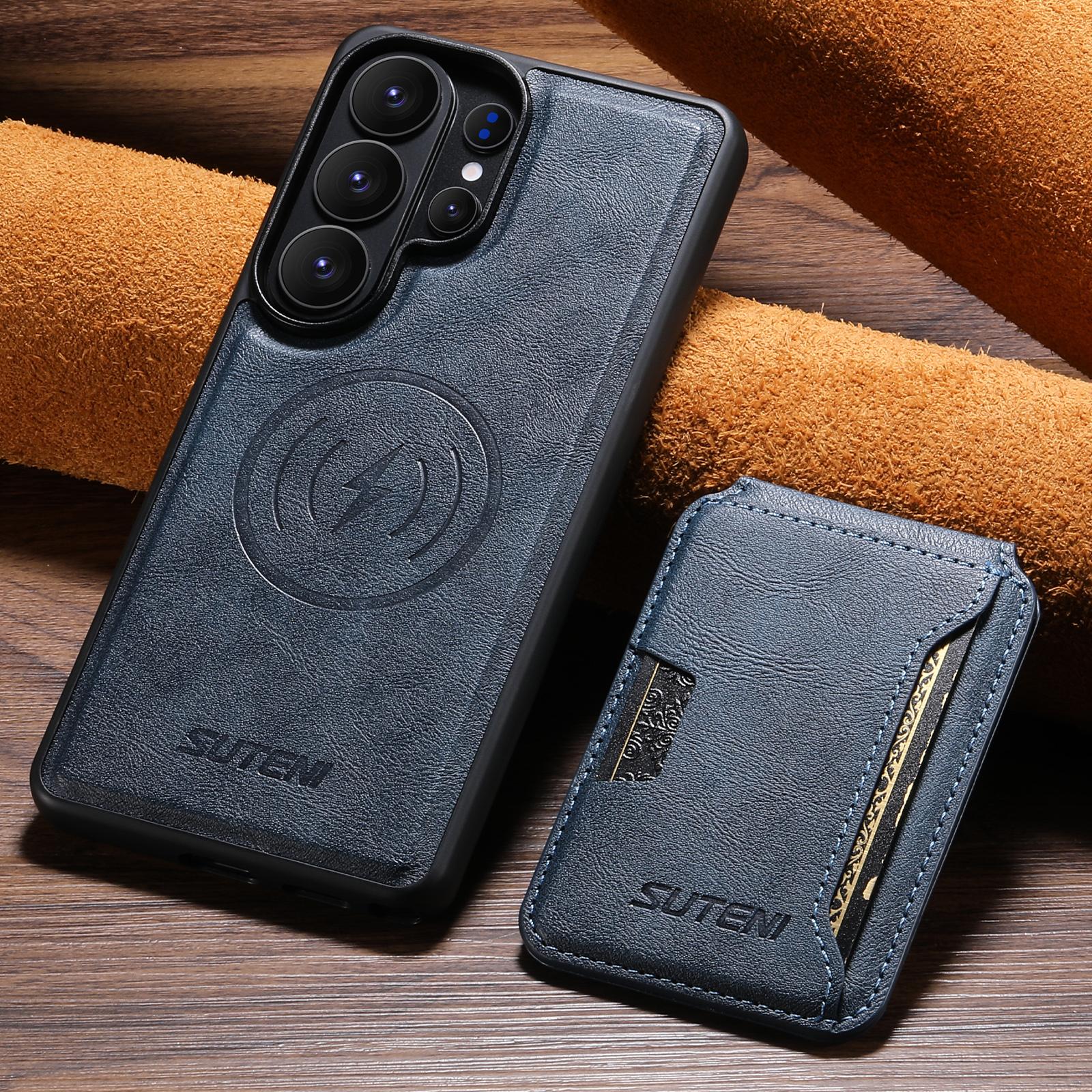 

Magnet Wireless Charging Luxury Faux Leather Phone Case Card Holder Stand for Samsung Galaxy S26 Ultra S25 S24 S23 S22 Galaxy S22 Ultra 5G синій