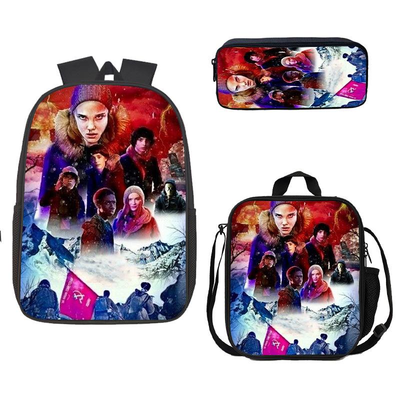 Stranger Things Schoolbag, Pencil Bag, Meal Bag To Map Z Three-Piece Large-Capacity Backpack Colorful