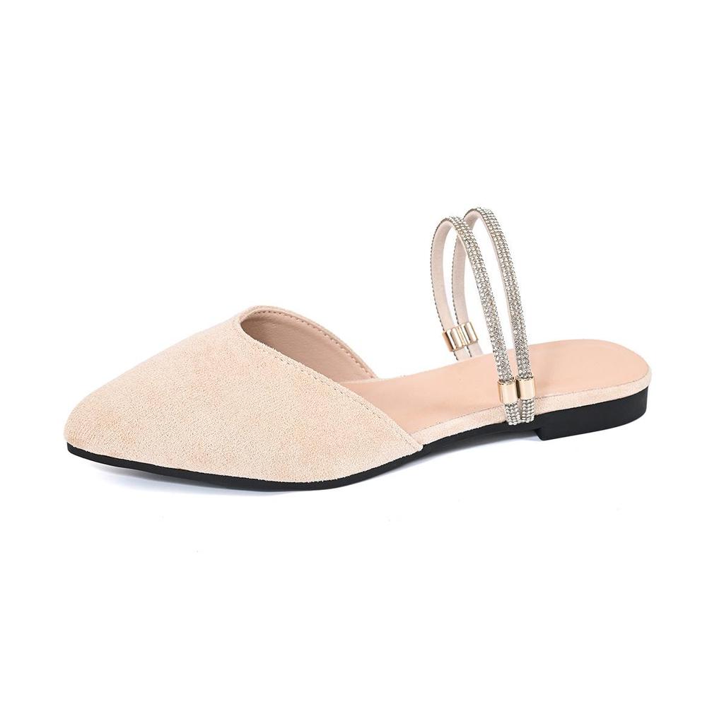 2026 Summer Women's Rhinestone Cross-Strap Flat Sandals, Plus Size, Pointed Toe, Low Heel, Two-Way Wear