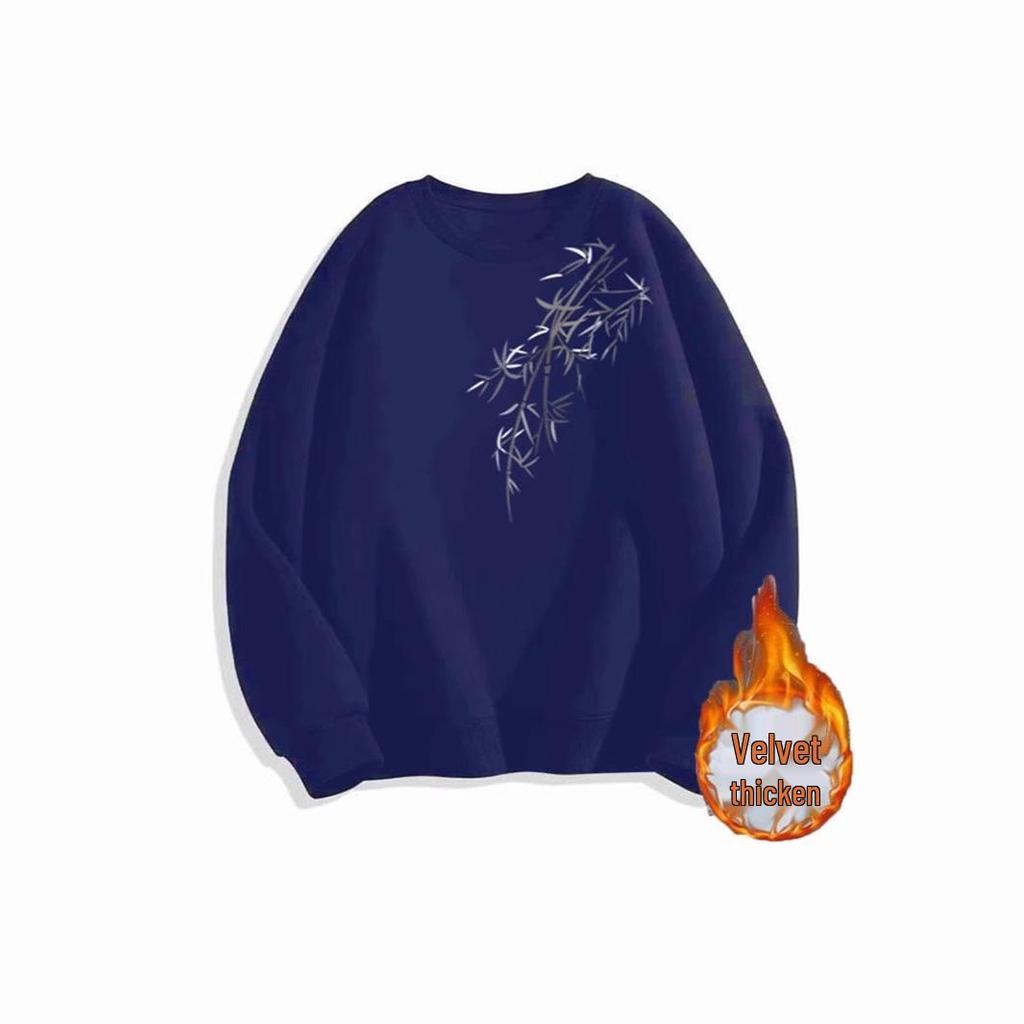 Herren Bambusblatt Fleece-gefüttertes Rundhals-Sweatshirt - Schwergewicht 450G, Chinesischer Stil, Herbst/Winter.