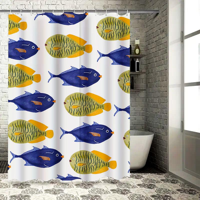 Vibrant Fish Print Shower Curtain Blue Green Yellow Design for Bathroom Decorations Size Customizable