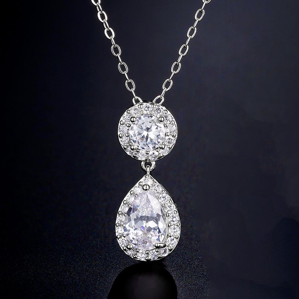 ZAKOL Brand Classic Aesthetic Water Drop CZ Pendant Necklace Shiny Geometric Crystal Wedding Party Zircon for Women Wholesale