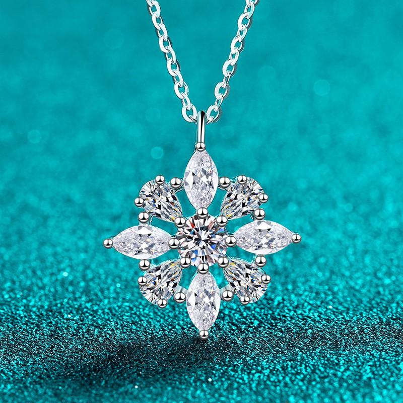 Elegant Marquise Moissanite Pendant Necklace Women Sterling Floral Design Lightweight Luxury Jewelry 925 Sterling Silver