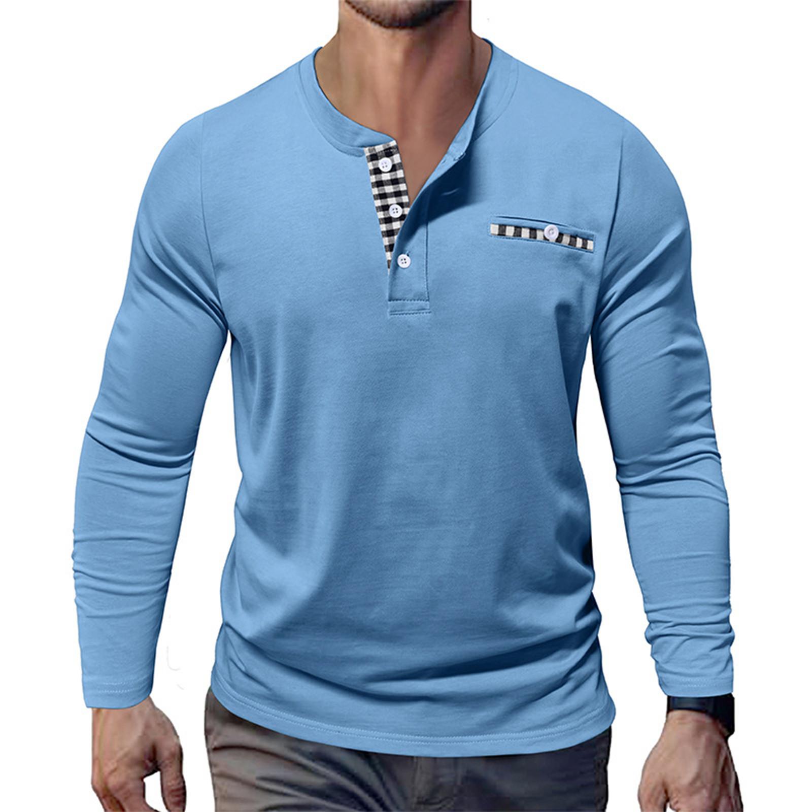 

Мужская трикотажная рубашка в уличном стиле, повседневная и модная, с длинными рукавами XL небесно-голубой