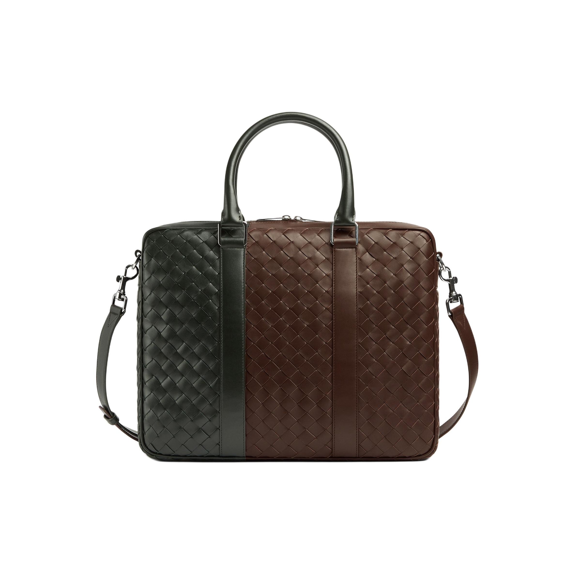 

Bottega Veneta Intrecciato Woven Zipper Closure Calfskin Shoulder Tote Briefcase Large Women Bags Light-Brown Dark-Green 755128V3AF12059 Basic Set (Bag+Dust Bag)