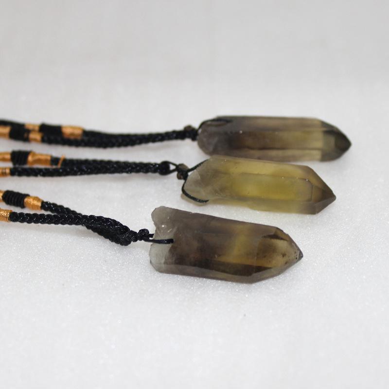 Natürlicher Rauchsteinsäulen-Labradorit-Braunquarz-Anhänger, handgefertigter Schmuck