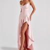 Abito Maxi da Donna Senza Maniche con Scollo a Cappuccio Vestibilità Aderente Vita Alta Sexy in Raso con Spacco Alto Abito con Volant