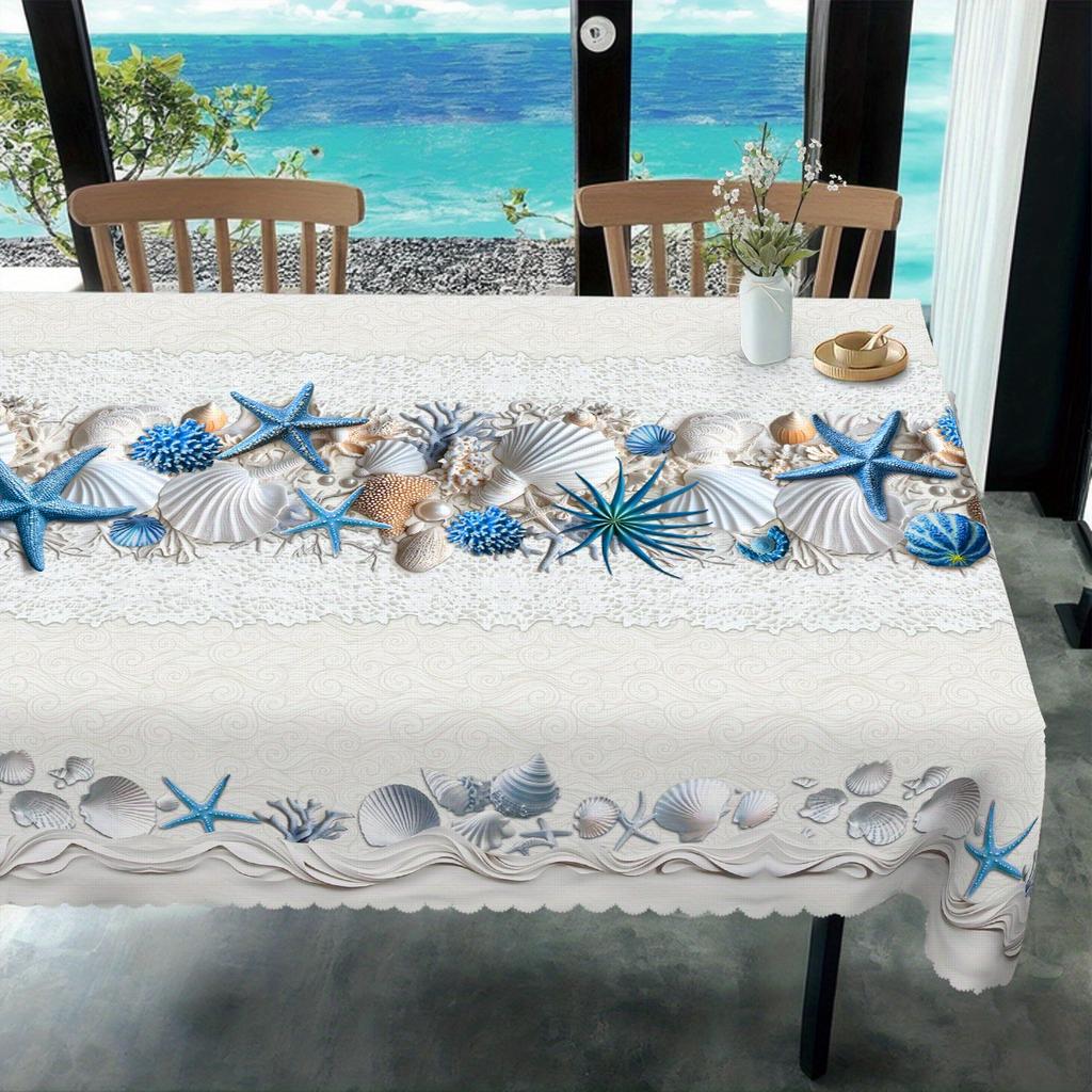 Tovaglia Rettangolare a Tema Oceanico per Decorazione Tavola Estate Stella Marina Conchiglia Conchiglia Corallo Cucina Tavola da Pranzo Decorazioni per Feste in Casa