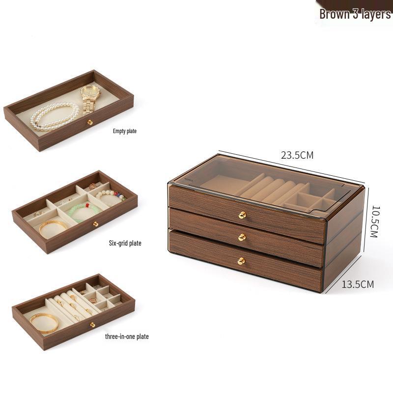 Elegantní vícevrstvá dřevěná šperkovnice s velkou kapacitou na náhrdelníky, náramky a prsteny