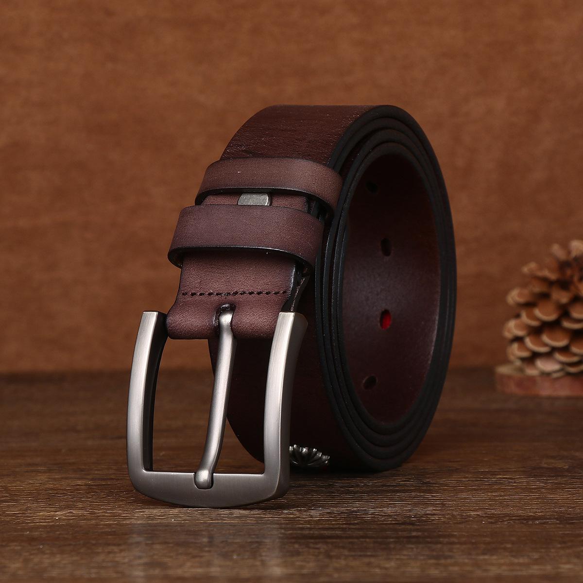 

Мужской ремень 3,8 см Ретро Выстиранная Пряжка-иголка Ремень из коровьей кожи первого слоя Натуральная кожа Повседневный Простой Трансграничные товары 125cm темно-коричневого