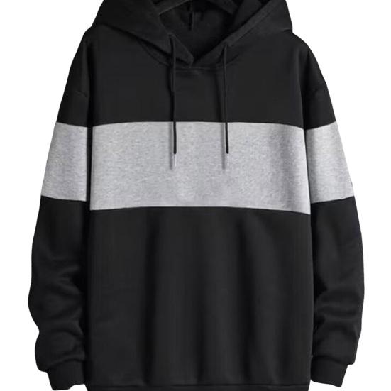 Men Fall Winter Hoodie Contrast Color Drawstring Long Sleeves Hooded Elastic Cuff And Hem Thin Daily Wear Casual Sport Top
