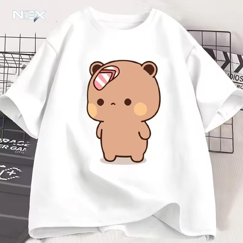 Panda Björn Bubu Kastar Flip-Flop Till Dudu T-shirt Män Kvinnor Rolig Par T-shirt Casual Bomull Mode Söt T-shirt Alla Hjärtans Dag
