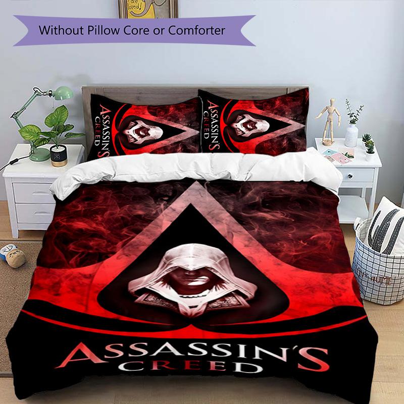 3er Set Bettwäsche mit Assassin's Creed Design - HD-bedruckte Bettwäsche mit 1 Bettbezug und 2 Kissenbezügen - Perfekt für Zuhause und Wohnheim-Dekoration