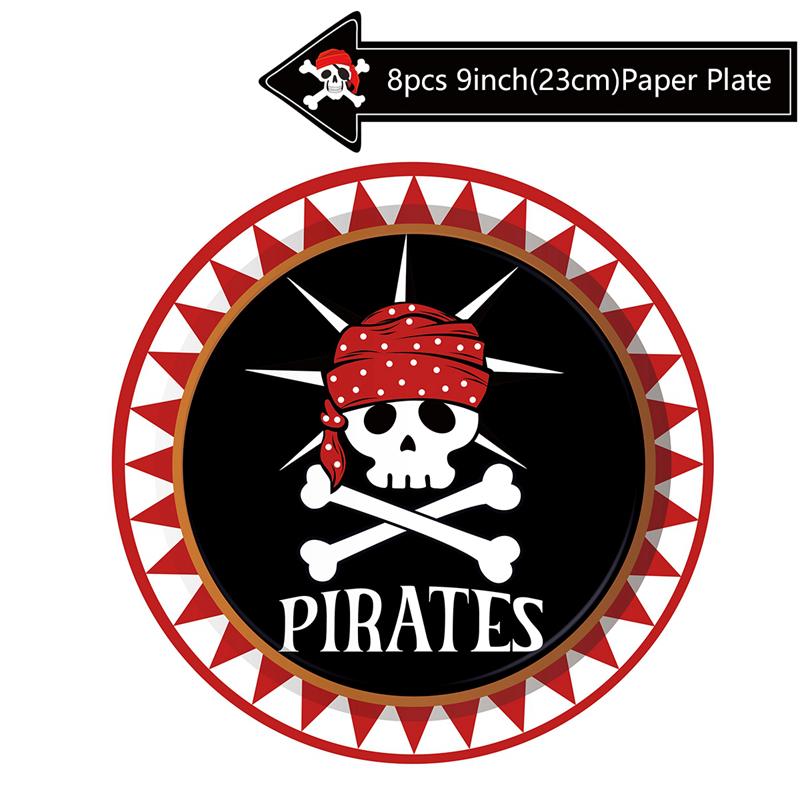 Pirate Theme Disposable Tableware Happy 1st Birthday Party Decorations Kids Napkins Paper Plates Pirate Birthday Party Supplies