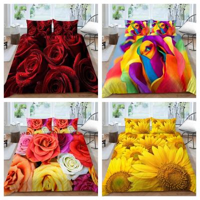 Juego de funda nórdica de flores, Textiles para el hogar con funda de almohada, funda de edredón de lujo, ropa de cama tamaño King, juego de cama altamente