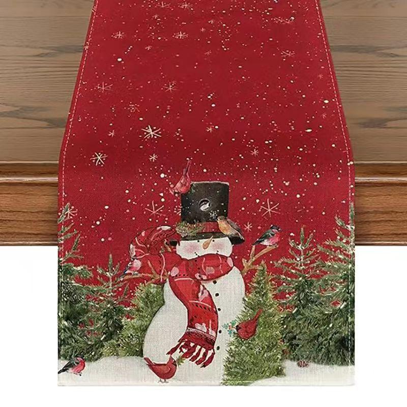 Linen Christmas Table Runner Snowman Xmas Tree Home Dining Table Cover Tablecloth 2025 Navidad Noel Christmas Decorations 2025