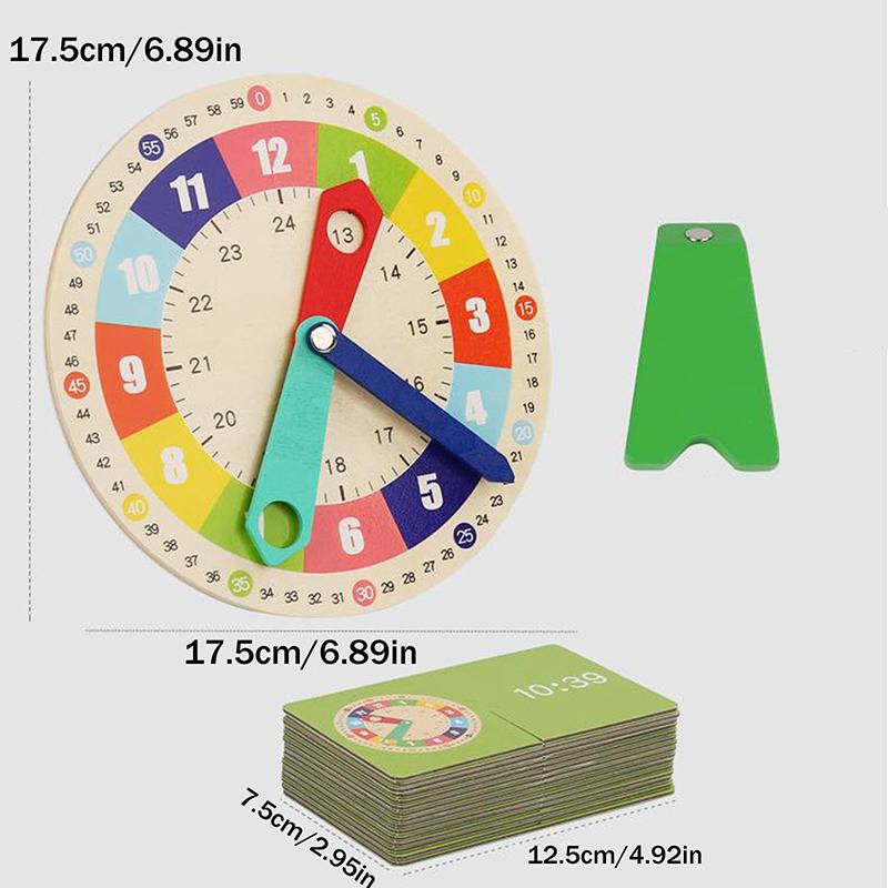 Wooden Clock Model Teaching Aid Learning Clocks With Cards Kindergartner Toy For Game Interaction Time Cognitive