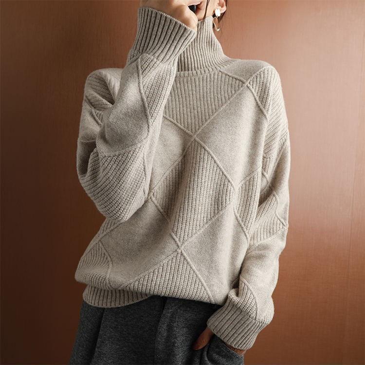 Chic High-Neck 3D Diamond Knitwear for Women - Spring/Autumn 2026 Design