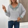 Women's Pullover Lapel Sweatshirt Fashionable Stitching Contrast Color Top