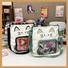 Y2K Cute Cat Ita Shoulder Bag Large Capacity Women Casual Crossbody Bag Kawaii Girl Transparent Pocket DIY Display Nylon Handbag